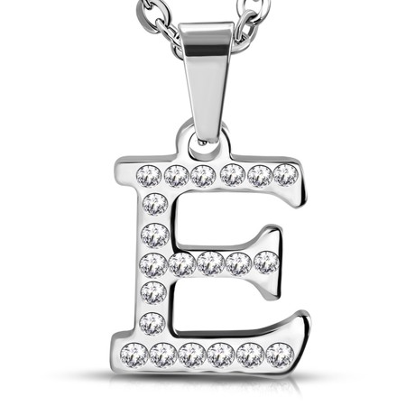 Stainless Steel Alphabet Initial Letter Crystals Pendant